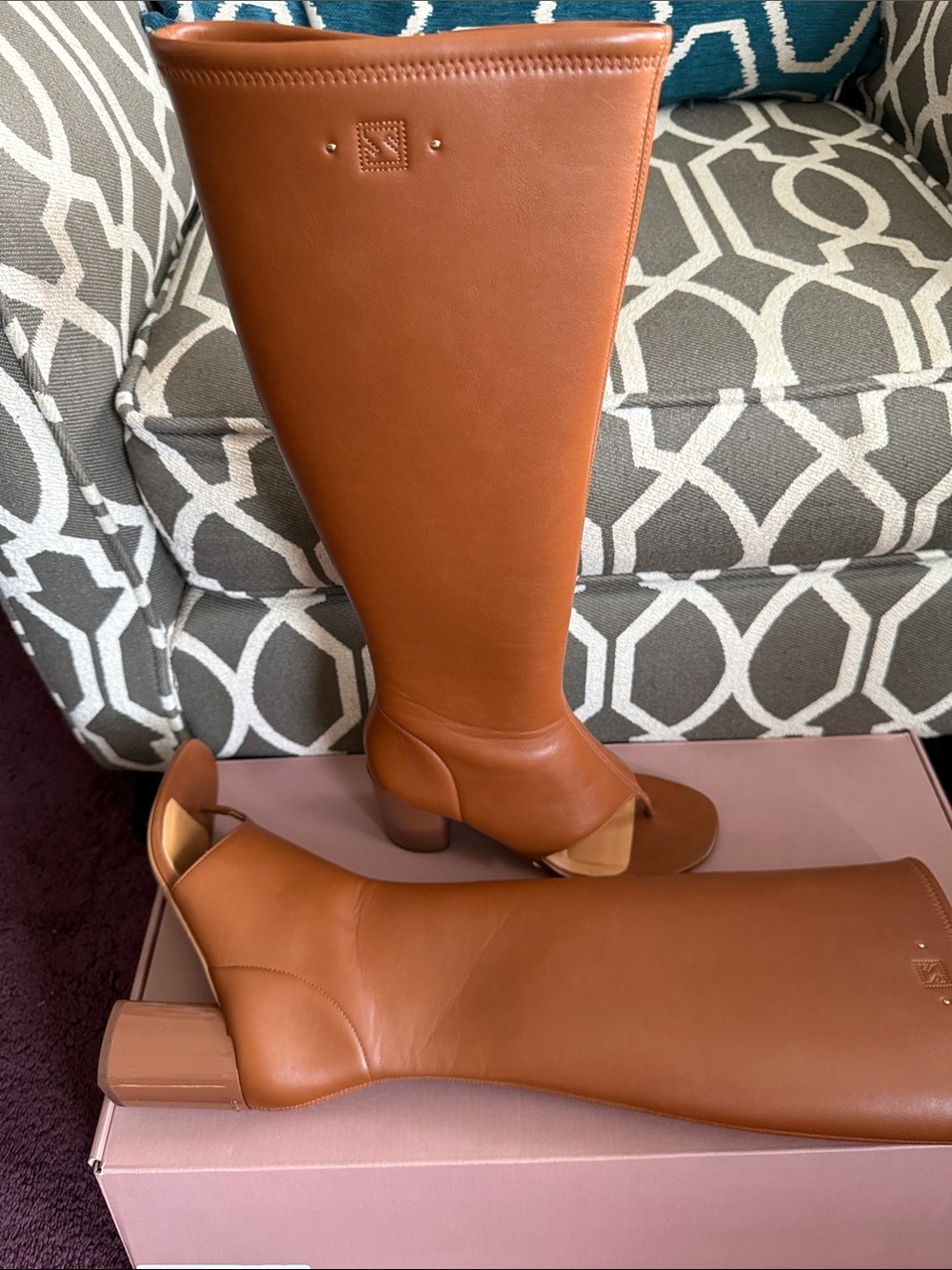 Franco Sarto Open-Toe Tall Leather Boots - Brown